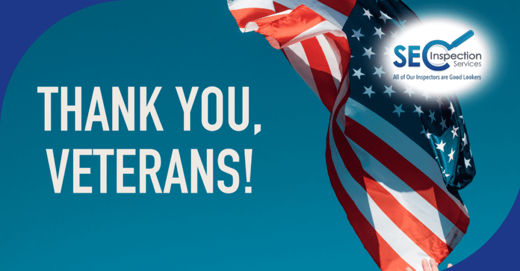 American flag waving with 'Thank You, Veterans!' message