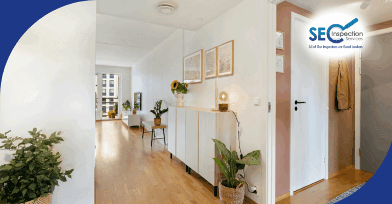 A modern hallway with plants and framed artwork, showcasing a clean, inviting home interior.