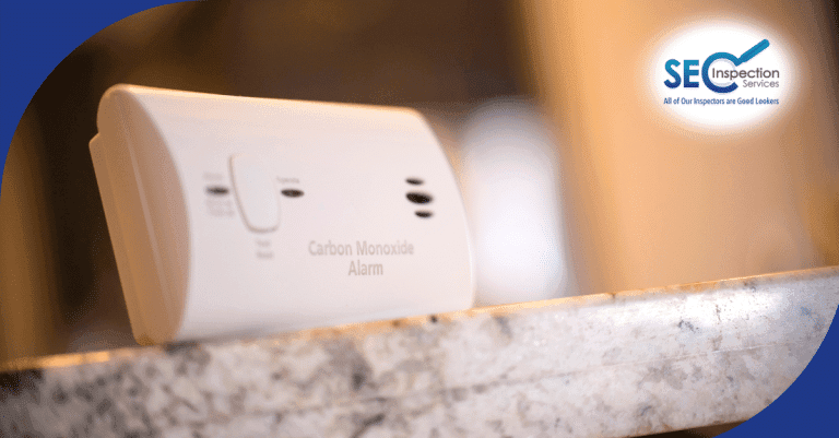 Carbon monoxide alarm on a countertop with a soft background.