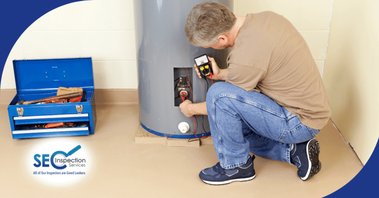 Home inspector testing water heater components